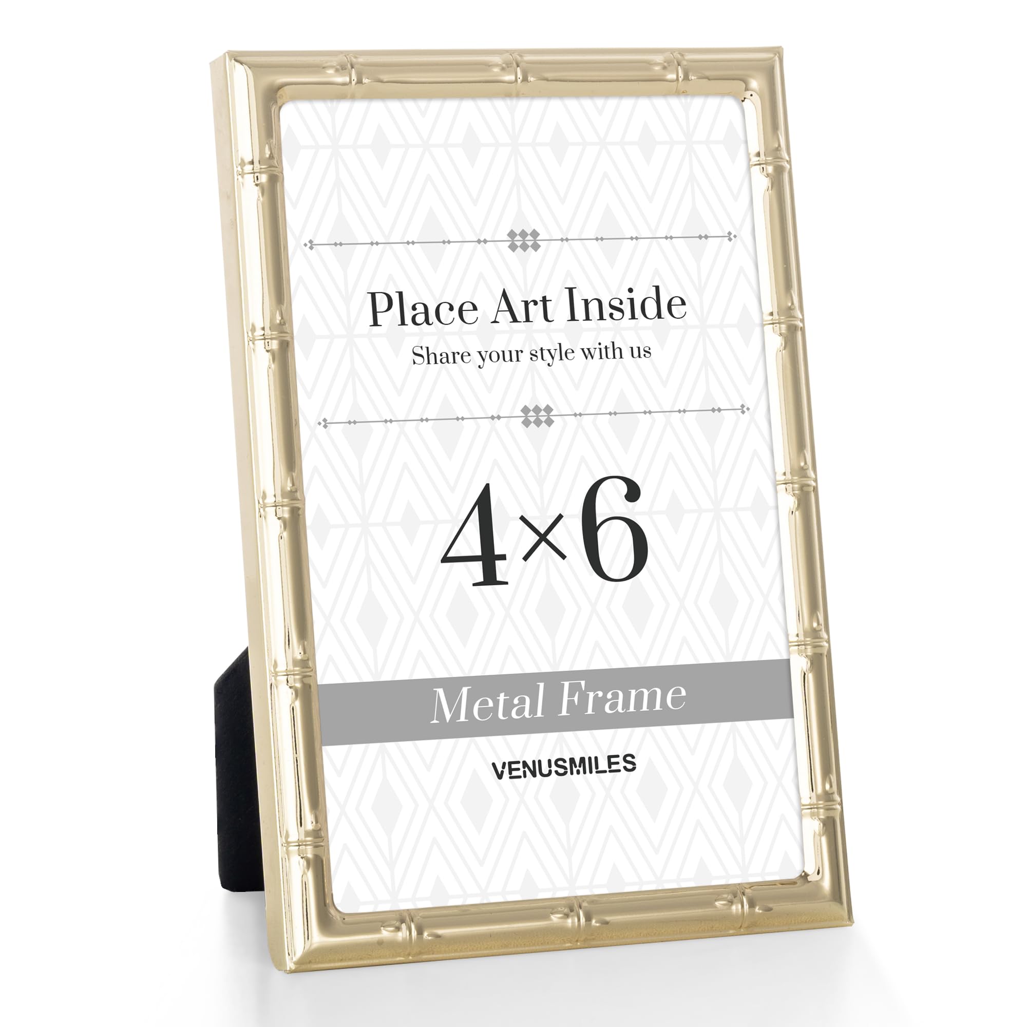 Venusmiles 4x6 inch Bamboo Detail Designs Metal Picture Frame - Elegant Gold Plated Photo Frames 4x6 - High Definition Gla...