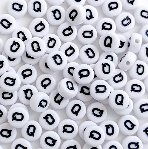 Vista 28 de 100 cuentas de letras, cuentas redondas blancas acrílicas del alfabeto de 0.157 x 0.276 pulgadas, cuentas de la letra H para hacer joyas, pulseras