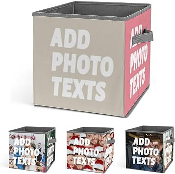 Custom Foldable Storage Basket Personalized Photo Text Logo Storage Bin with Handles Clothing Toy Collapsible Storage Box Color04-Four Side Print