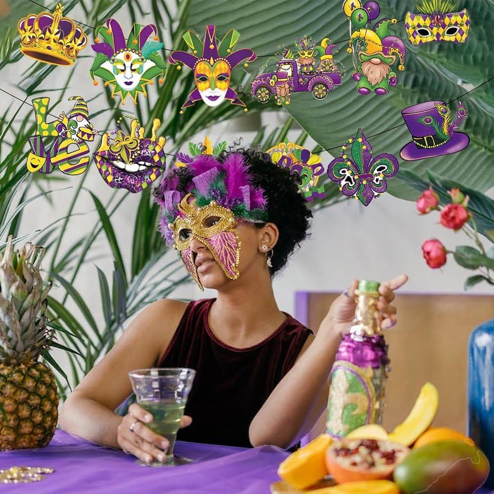 36 Pièces Suspendus Mardi Gras, Etiquettes Artisanales sur Le Thème du Carnaval, Ornement Suspendu pour Décoration de Fête du Mardi Gras