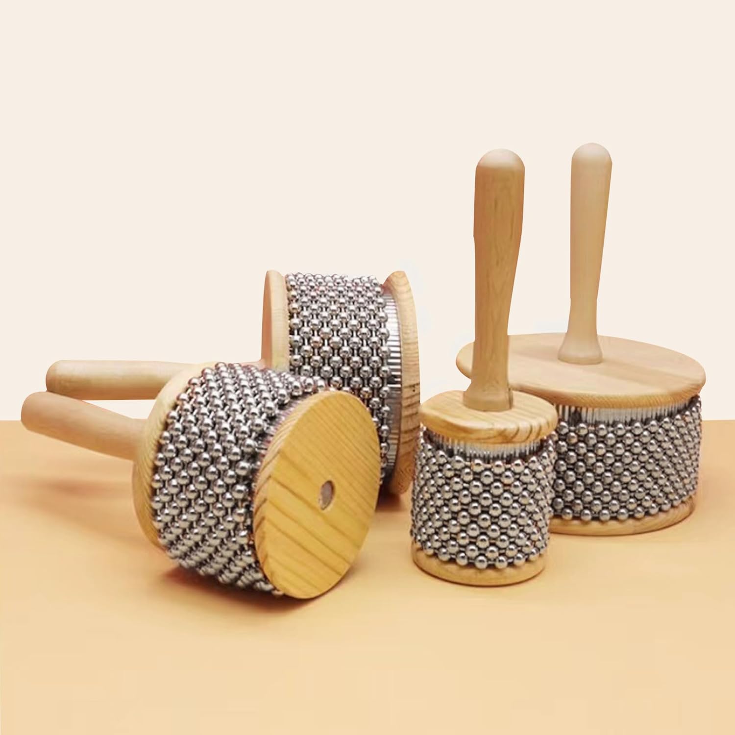 Wooden Hand Cabasa Percussion Instrument: Hand Shaker Pop Cabasa Musical Instrument Shaker with Metal Beads & Cylinder, for Band Music Education, Professional Standard Size (Wood, 5.31")