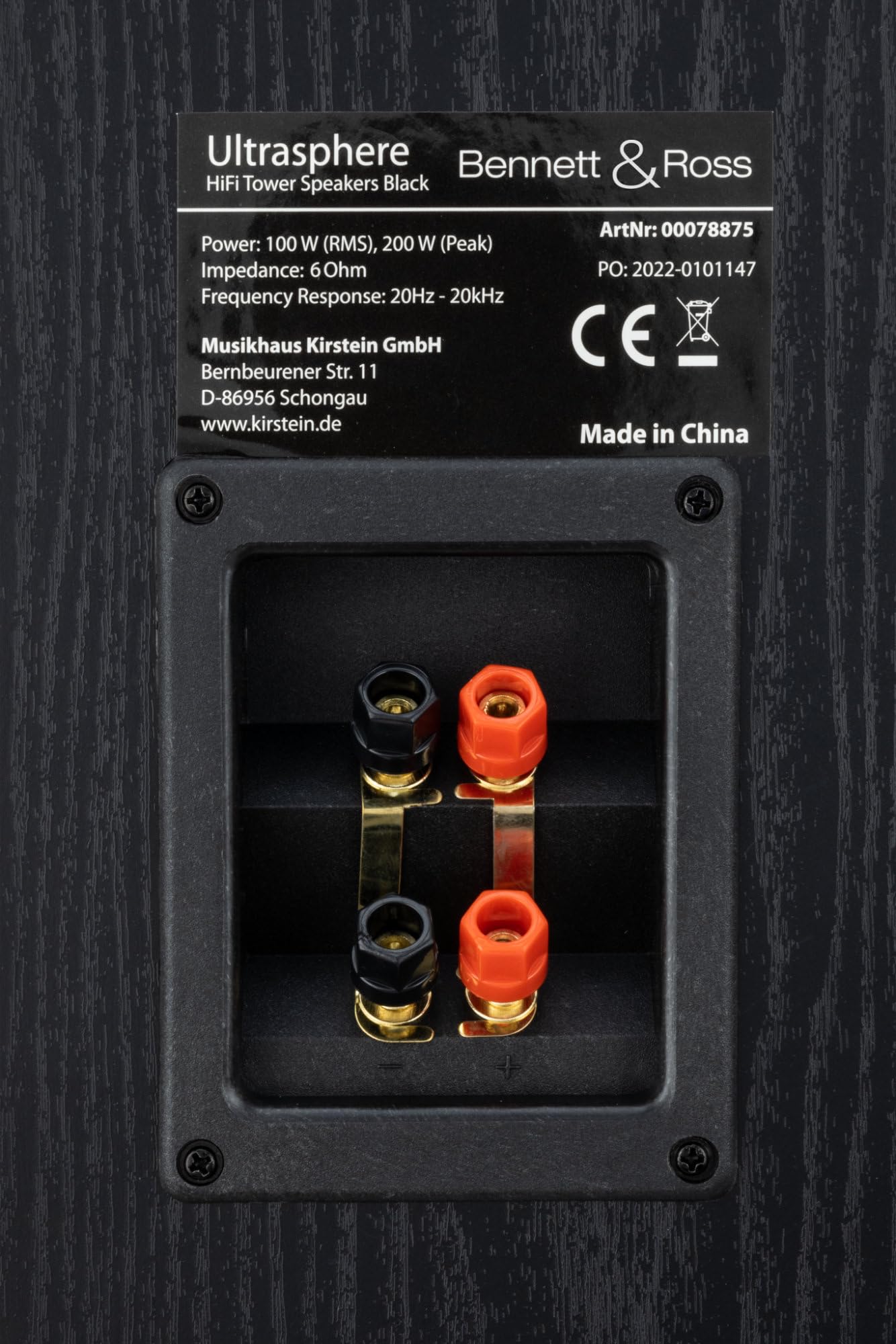 Bennett & Ross Ultrasphere Diffusori A Torre HiFi 3-Vie Coppia - 200W RMS - 2 x 6,5" Woofer - 6,5" Midrange - 1" Tweeter A Cupola In Seta - Costruzione Bass-Reflex - Finitura Effetto Legno - Nero