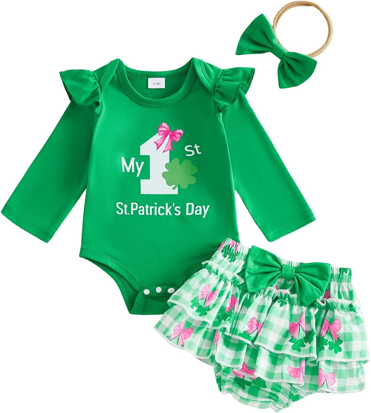 My First Easter Baby Girl Outfit Easter Letter Print Romper + Plaid Skirts+Leg Warmers+Headband 4Pcs Summer Clothes