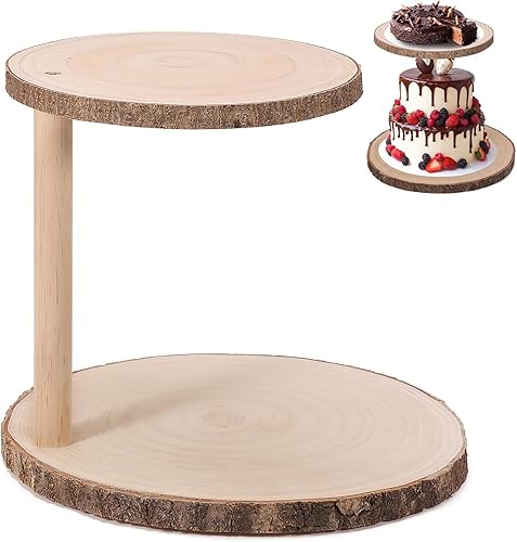 Miniatura 1 de Ayfjovs Soporte de torre de madera para cupcakes de 2 niveles, soporte de madera rústica para tartas, para fiestas, rebanadas de madera natural