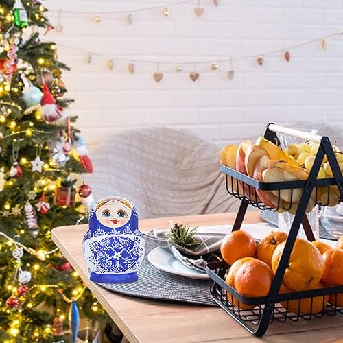 Miniatura 7 de Vermon Muñecas de anidación rusas de 10 capas, muñecas anidables de porcelana azul y blanca con vientre grande, muñecas rusas de madera satinada