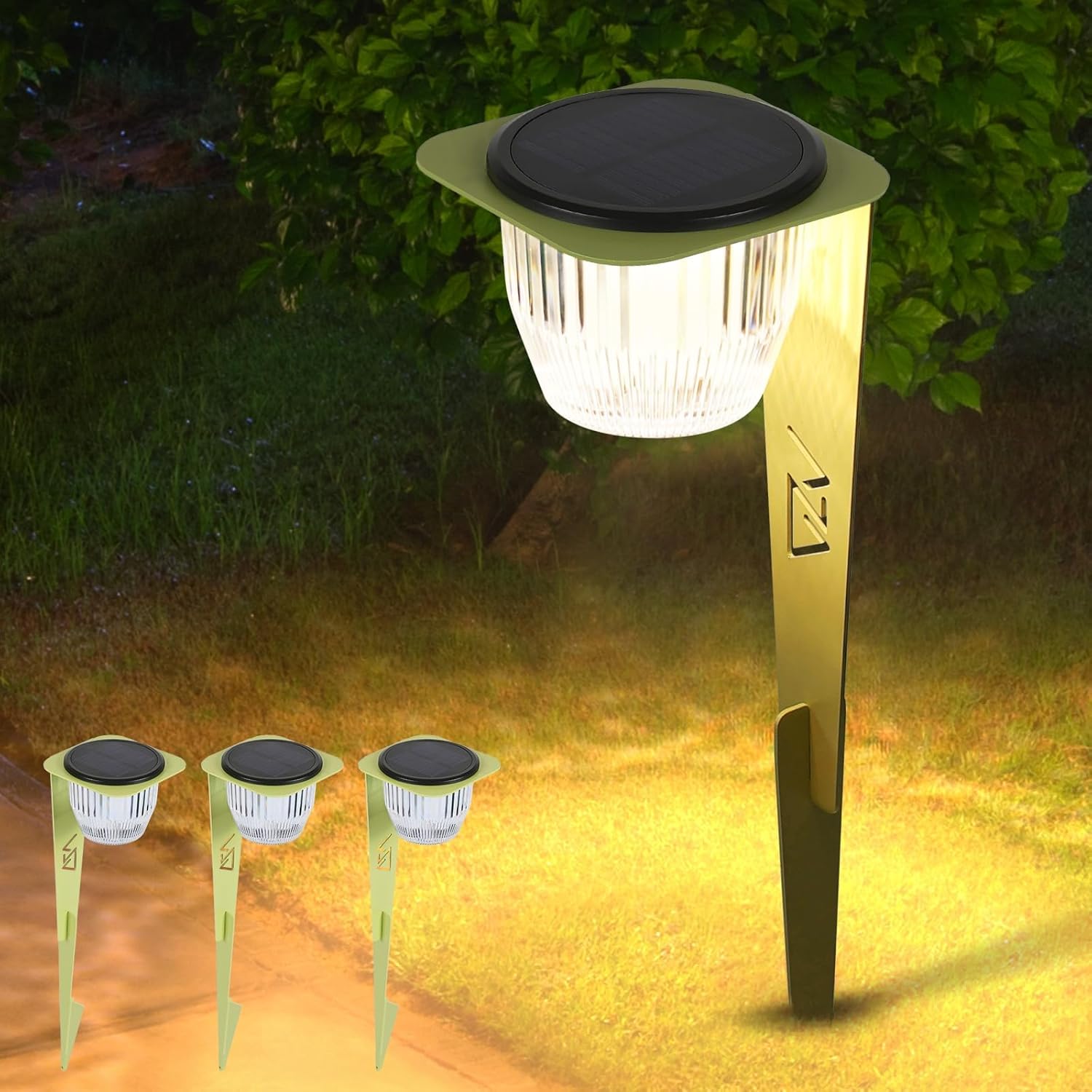 Solar Pathway Lights Outdoor, Super Bright 500 lumens with 2-in-1 Solar Powered and USB Charging Modes, IP65 Waterproof, Auto On/Off Garden Lights for Lawn Patio Walkway, Green (4 Pack)
