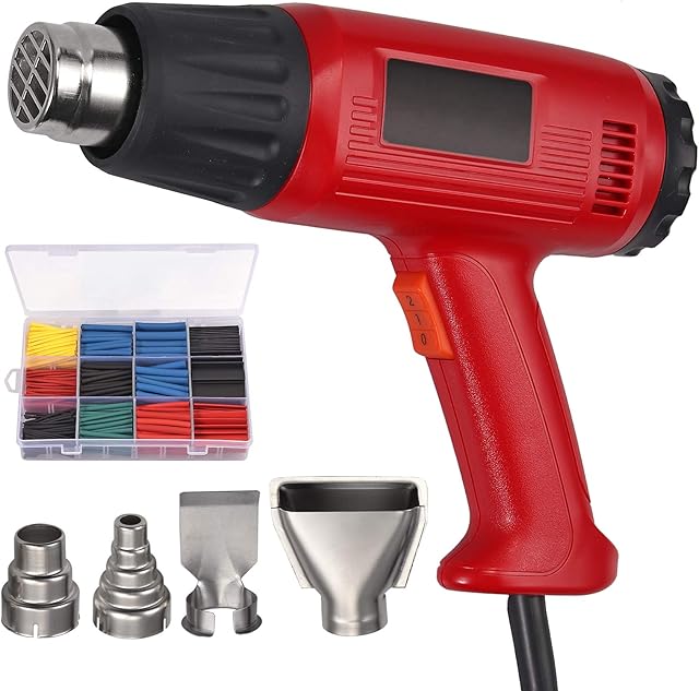 Heat Gun Variable Temperature 1800W 140~111250- 600 Hot Air Gun with 2 Speed-Setting, Overload Protection, 4 Nozzle Attachments with 560pcs 2:1 Heat Shrink Terminals for Shrink Wrapping, Crafts