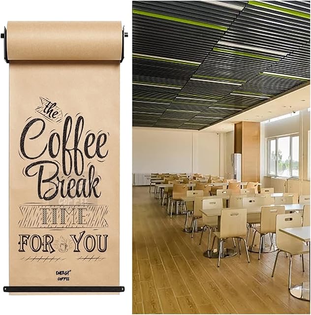 Wall Mounted Black Kraft Paper Roll Holder, Dining Room Note Paper Dispenser and Cutter, for Menus Notes/Daily Specials Lists, with Cutting Bar (Size : Steel Frame Wide-37cm/14.5in)