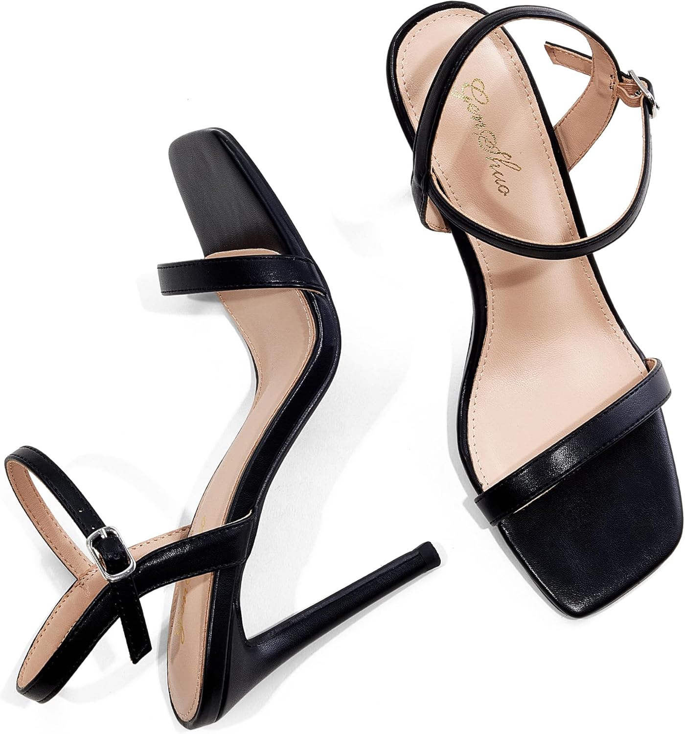 GENSHUO Women's Square Toe Strappy Stiletto Heels,4 Inch Open Toe Heel Sandals Ankle Strap Buckle Sexy High Heeled Prom Party Wedding Daily Wear Dress Shoes - Image 4