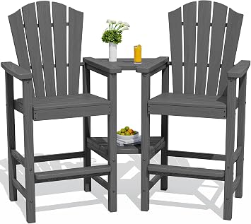 KINGYES Tall Adirondack Chair Set of 2 with Double Connecting Trays, Gray