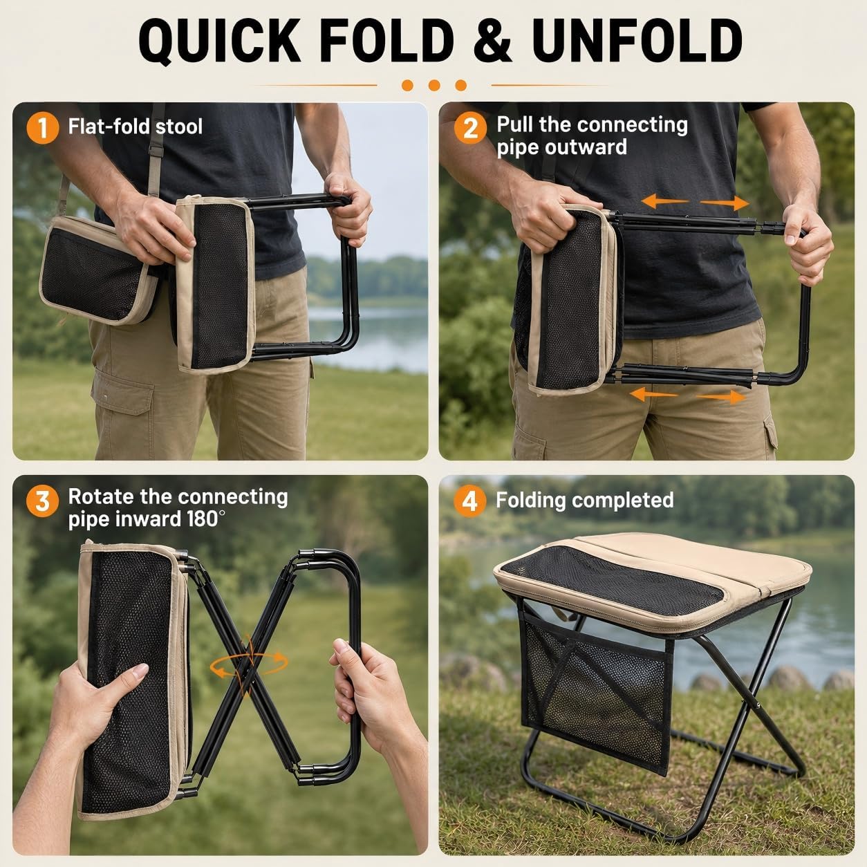 2 Pack Foldable Backpack Stool, Collapsible Pocket Chair, Backpack Stool for Outdoor, Hiking, Fishing, Beach, Concert and Garden 13 inches x 10.62 inches x 12.2 inches