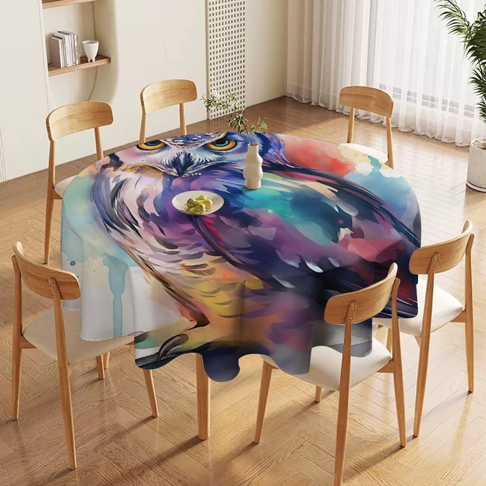 ORDOBO 3D Print Round Tablecloth - Flowers And Butterflies Round Countertop Decoration Cover Waterproof Wipeable Dust-Proof For Kitchen Dining Home 177X177Cm