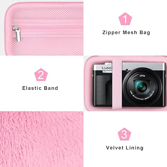 Canboc Carrying Case for Panasonic LUMIX ZS99/ TZ99/ ZS300/ LX10/ ZS80/ ZS100 Digital Camera, ZS99 Compact Camera Bag, Zipper Mesh Pocket fits USB Cable, Batteries, Pink (Case Only)