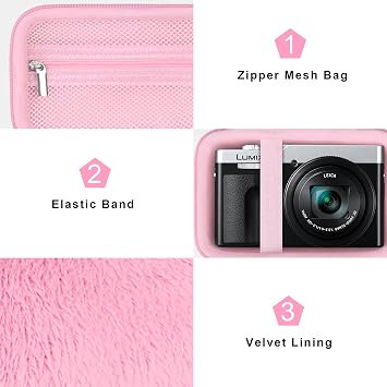 Canboc Carrying Case for Panasonic LUMIX ZS99/ TZ99/ ZS300/ LX10/ ZS80/ ZS100 Digital Camera, ZS99 Compact Camera Bag, Zipper Mesh Pocket fits USB Cable, Batteries, Pink (Case Only)