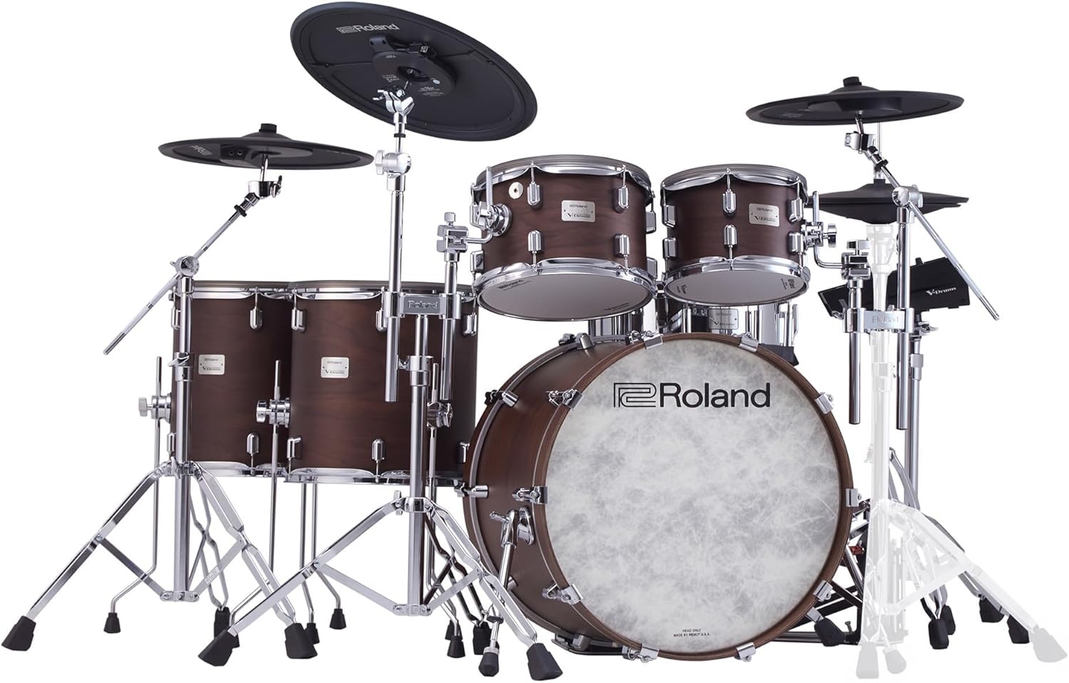 Roland VAD716 V-Drums Acoustic Design Electronic Drum Set - Satin Walnut Bundle with Audio Cable, Drumsticks, Drumstick Bag, and Austin Bazaar Polishing Cloth