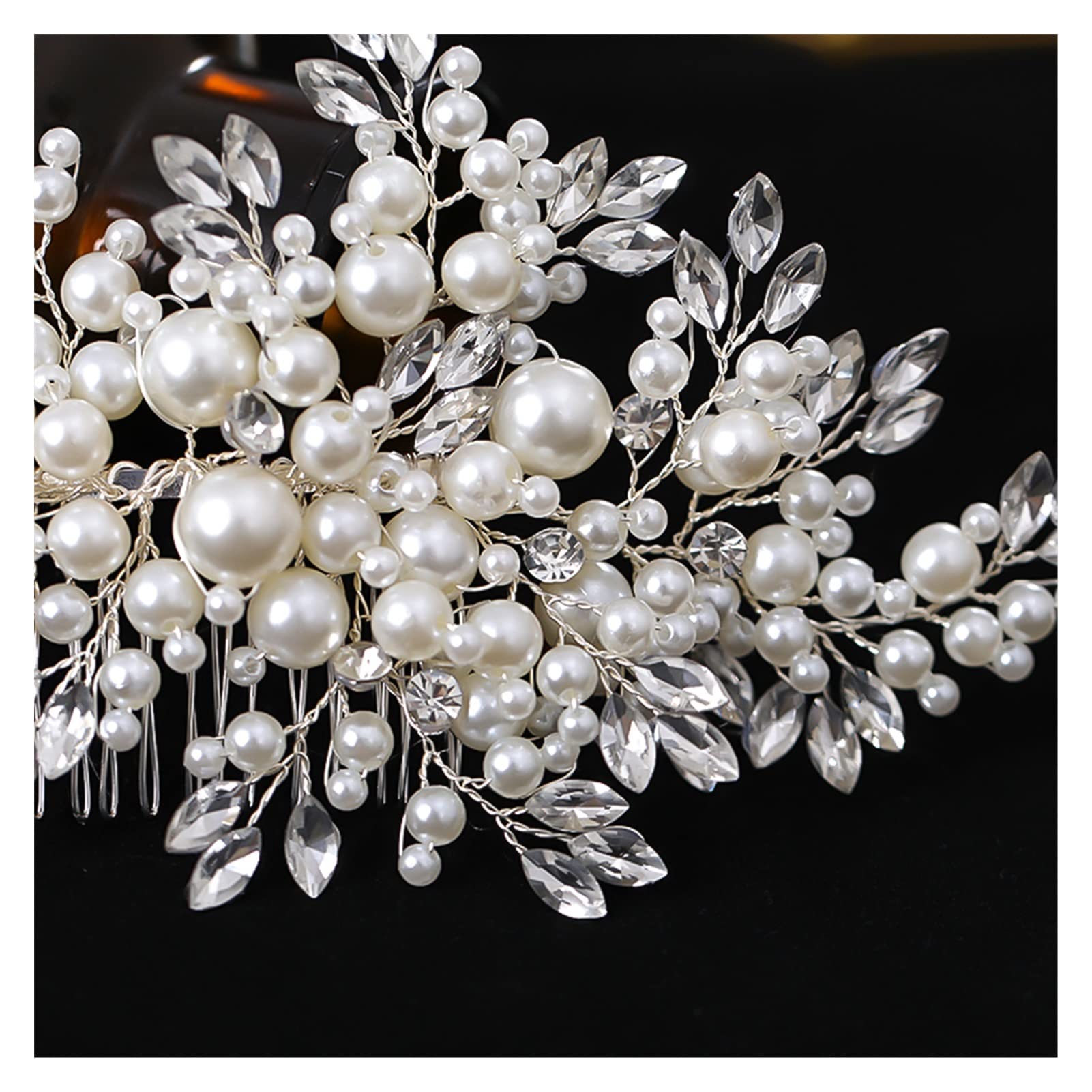 Luxury Rhinestone Pearl Hair Cirt Band For Women Bridal Weddal Wedding Accesorios for el Cabello Joya Tiara Cadera (Metal Color : Silver)