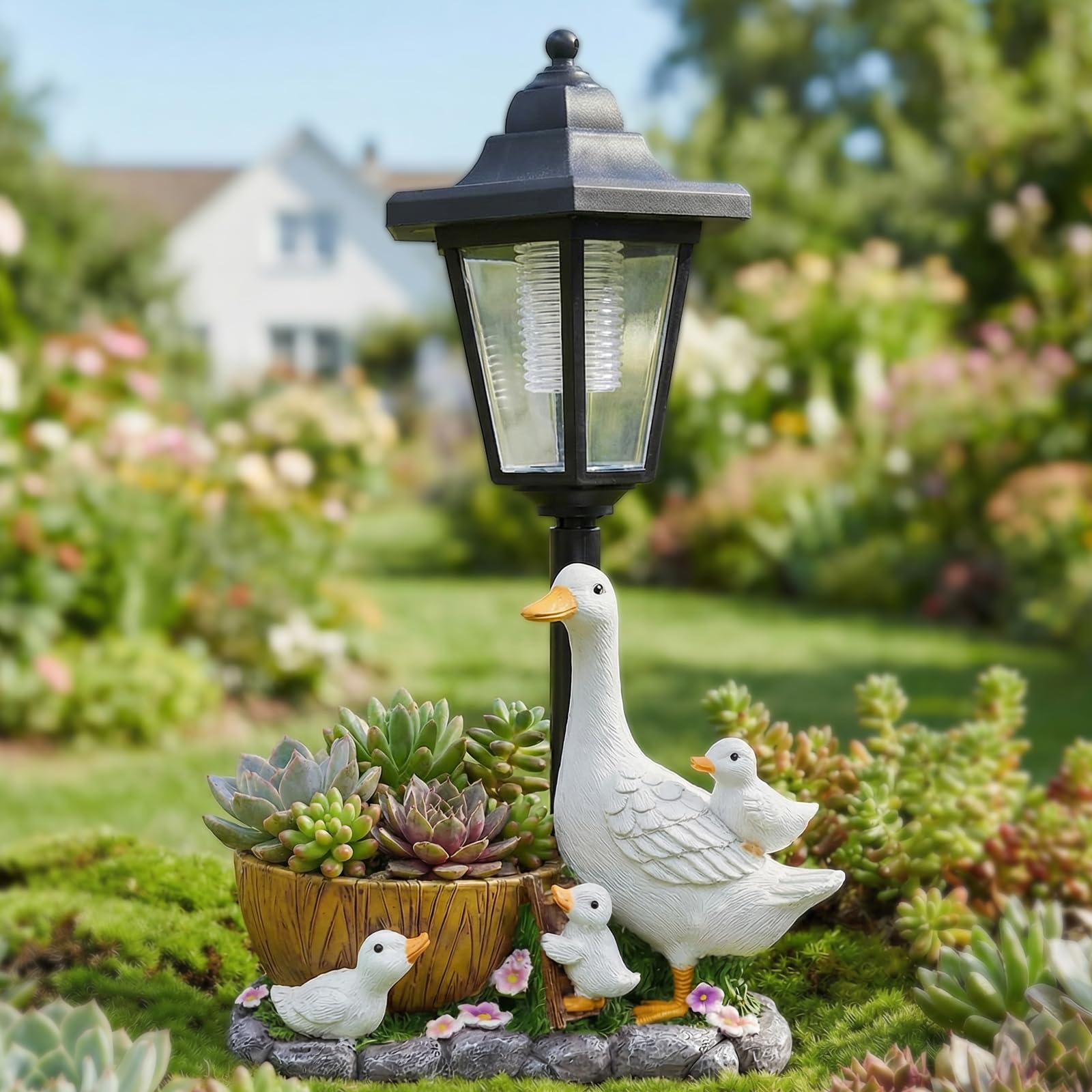 Solar Ente Figuren Gartendeko für Draußen,Garten Tier Dekoration mit Solar Licht, Wetterfest und Langlebig, Deko Draußen Figuren für Garten Rasen, Housewarming Frauen Mum Geburtstag Geschenk
