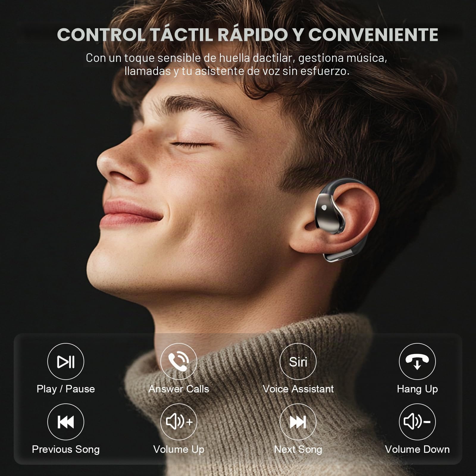 Auriculares inalambricos Deportivos, Bluetooth V6.0 lnalámbricos Cascos Hi-Fi Estéreo, 40H Llamada ENC HD Auriculares, Pantalla LED, IP7 Impermeable Auriculare Oreja Abierta para Sport/Running, Negro