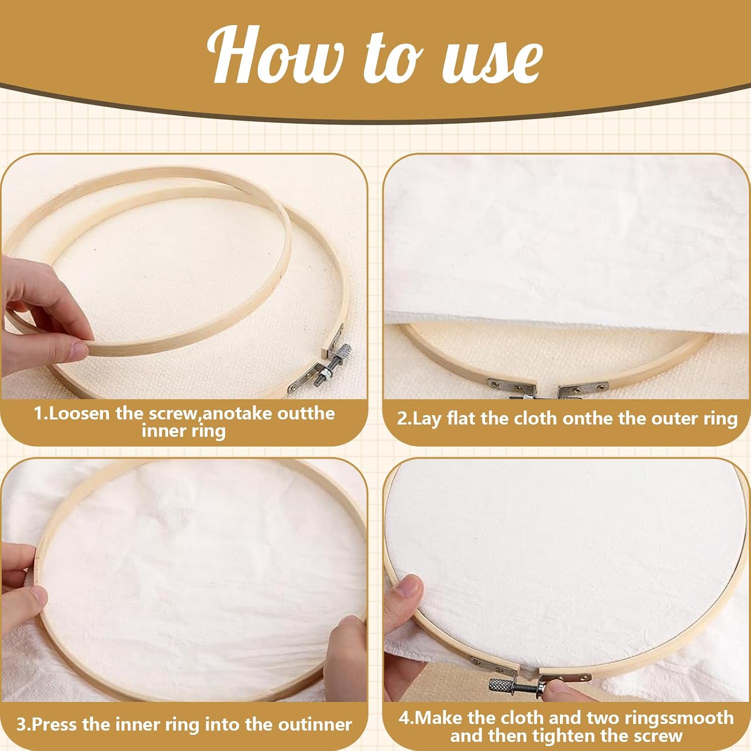 Embroidery Hoops Set, Cross Embroidery Hoop Round Bamboo Adjustable Frame Circle Ring Hoops for Embroidery, Size-6"/8"/10" Ornament and Art Craft Sewing, Christmas Decoration (Pea Yellow, 3 Pcs)