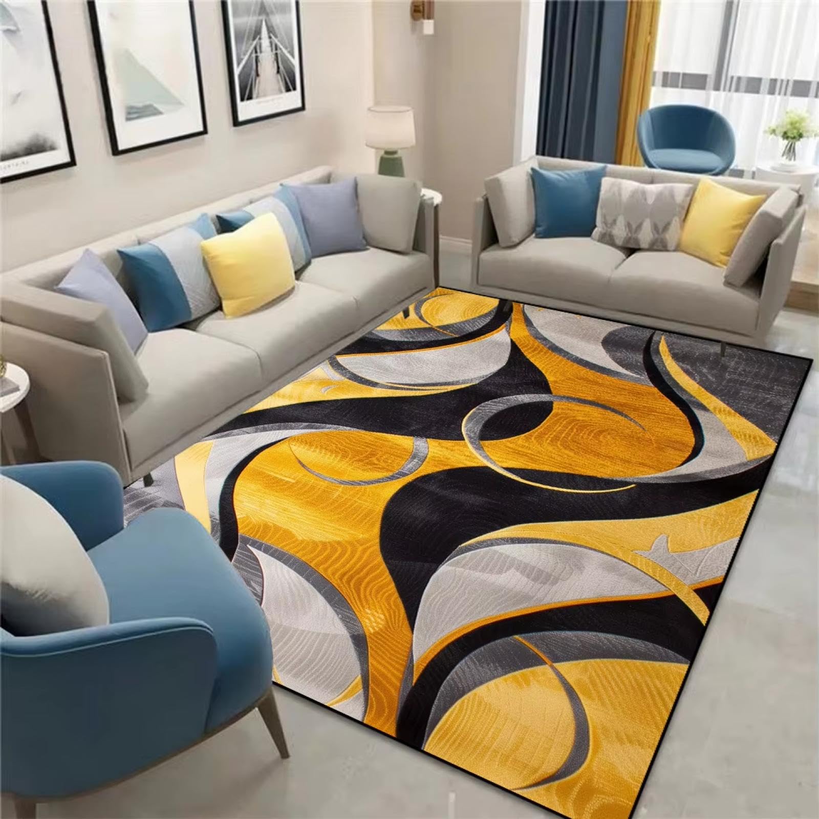Tapis de salon géométrique nordique 160x230cm lavable de couloir et canapé