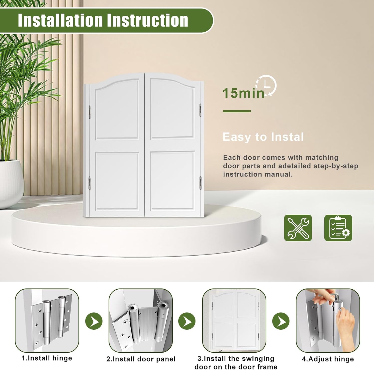 Saloon Swinging Doors 30/32/36/40 Inch Wide, White Heavy Duty Swinging Half Door with Hinges and Hardware, Dual Swing Cafe Doors for Doorway Bar Kitchen Decor