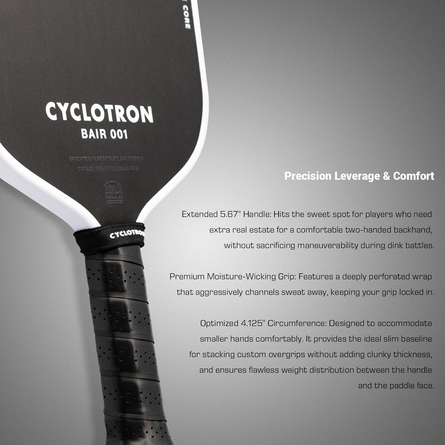 CYCLOTRON BAIR001 Pickleball Paddle - 14mm - T700 Raw Carbon Fiber Textured Surface - ZOOMFOAM Elite Core, USAPA Approved, Standard Widebody, Premium Control & Net Defense