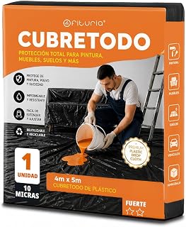 OFITURIA Abdeckfolie Maler Stark Schwarz 4x5 m, Malerfolie Für Möbel Und Böden, Plastikfolie Zum Abdecken Für Renovierung (4x5 m, 1 STK, 10 Mikron)