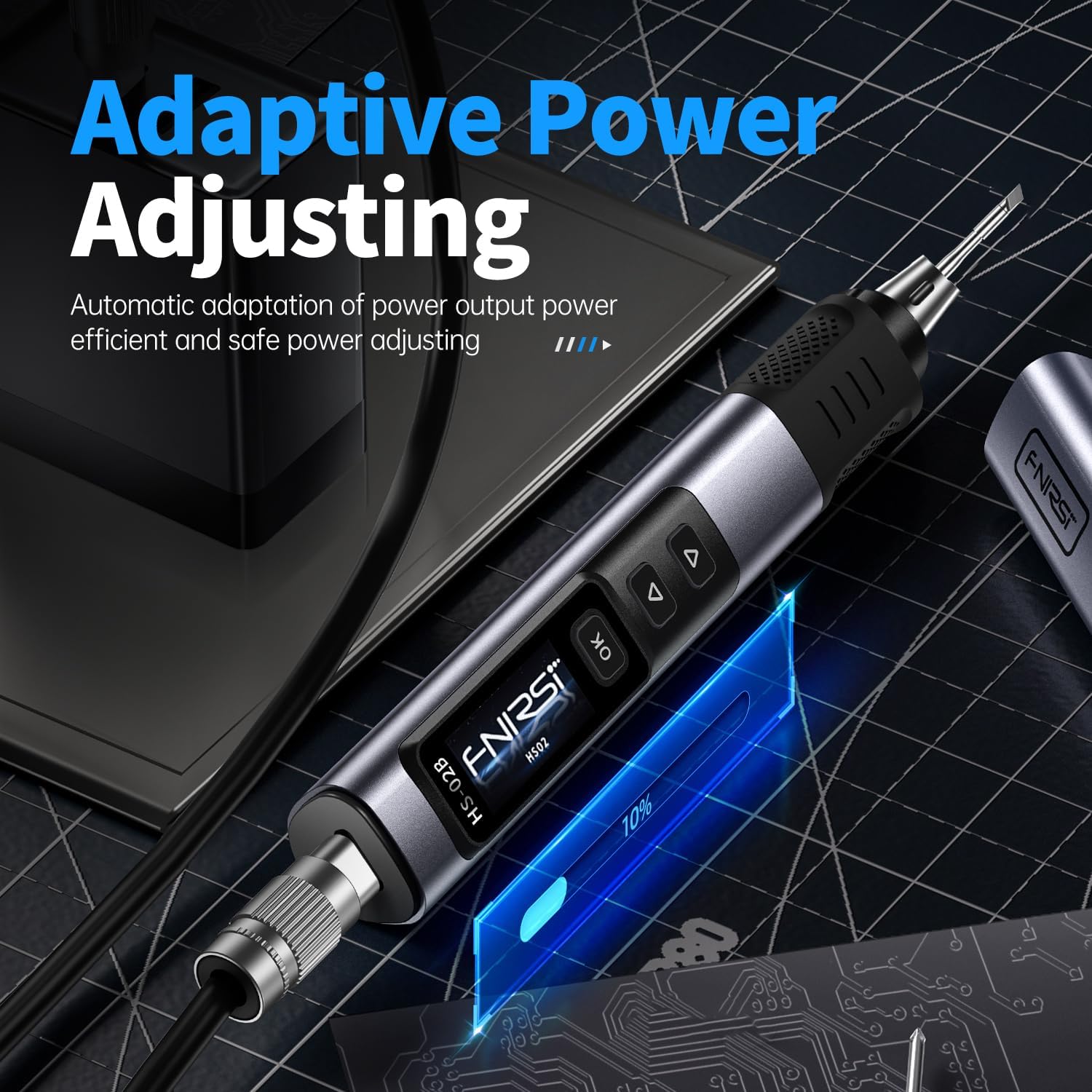 FNIRSI HS-02A Soldador de Estaño 100W con Cable, Kit Soldador Eléctrico Portátil, Calentamiento Rápido 3s, 100-450°C, 3 Temperaturas Preajustadas, 6 Puntas F245 para Reparación Electrónica