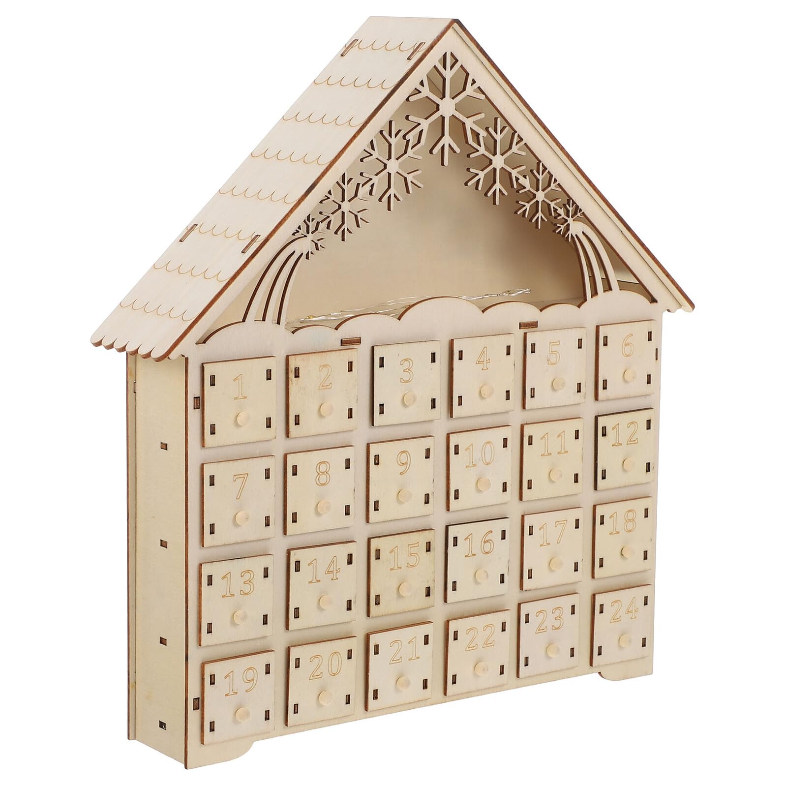 HEALLILY Calendario dell'Avvento in legno illuminato, riempibile, decorazione per conto alla rovescia di Natale, con luci a LED, per esposizione da tavolo, rustico, per il conto alla rovescia di
