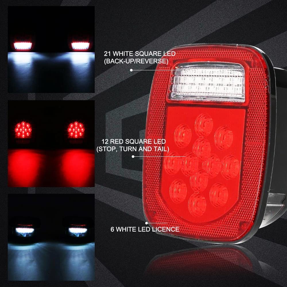 Trailer 39 Light Light Rosso/Bianco Dugliore Viedi Upail Up Lampaggio Stop Corso Segnale Luci Freno di Reverso Reglio per Trucamento Caperchio Caravane 2pc Coravan