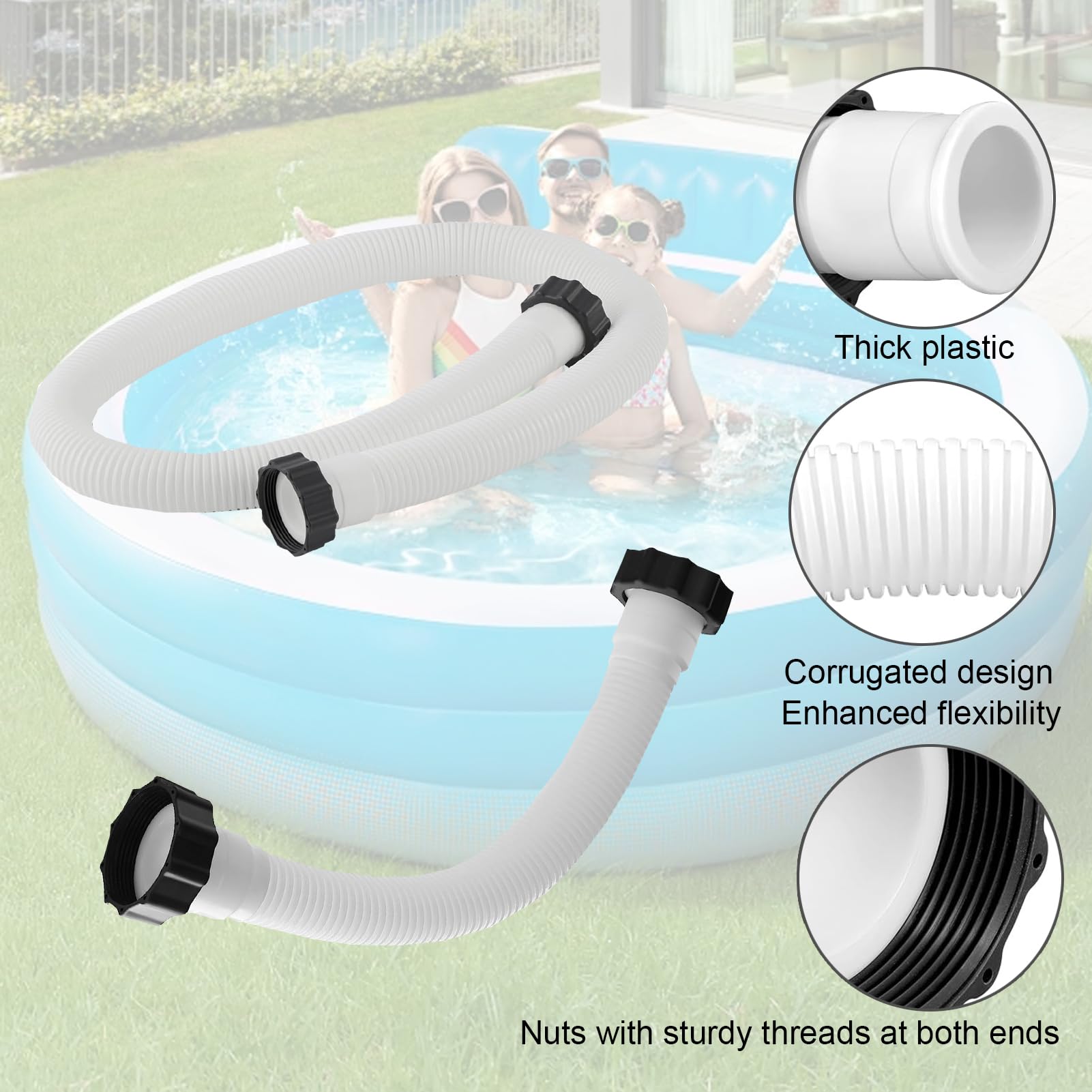 Tuyau De Rechange Pour Pompe De Piscine Hors-sol - 38mm, Longueur 150 Cm, Avec écrous - Blanc, En Polyéthylène Flexible