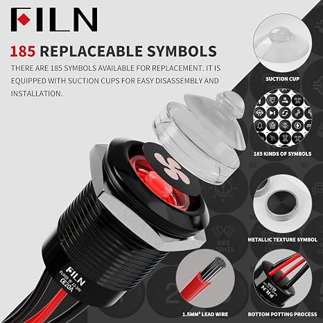 2Pcs 19mm LED Latching Push Button Switch IP67 20A 12V-24V White