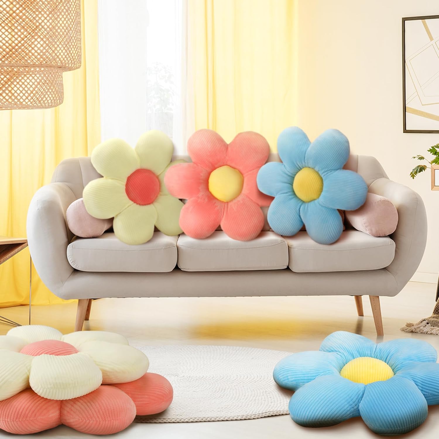 Sratte 6 Pcs Flower Pillows Flower Shaped Throw Pillows Cute Daisy Pillow Seating Cushions for Adults Reading Leisure Home Bedroom Sofa Chair Couch Decor(Classic Color,19.69 Inch)