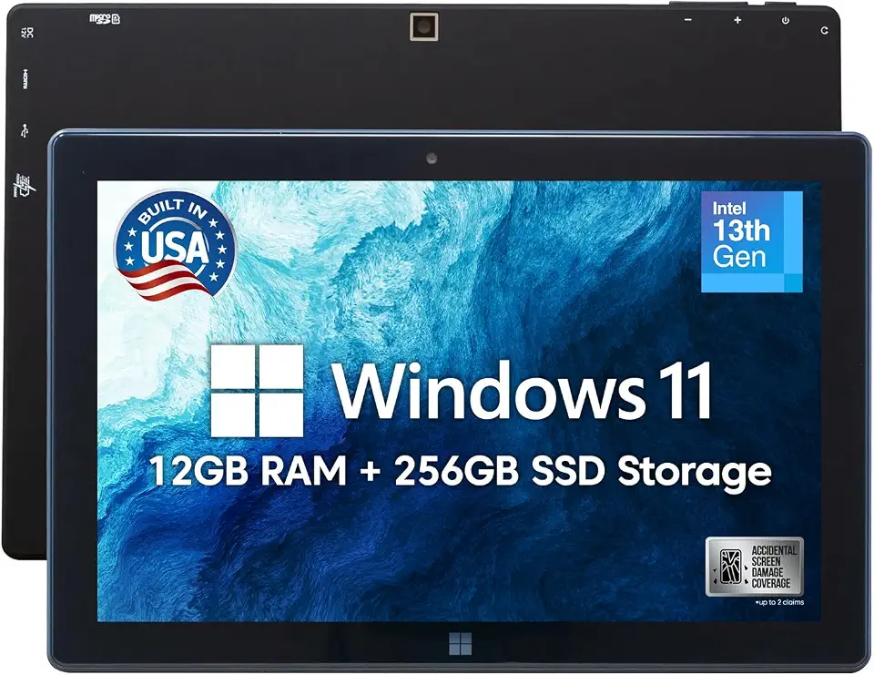 Fusion5 Tablet PC Windows 11 integrado nos EUA de 10,1 polegadas (versão de março de 2026) - 12 GB de RAM, SSD de 256 GB, CPU de 13ª geração, tablet Windows Full HD, USB C, HDMI - Garantia total de 2