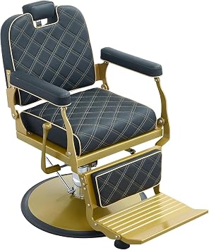 Kaleurrier Black and Gold Barber Chair Professional Heavy Duty Reclining Salon Chair for Hair Stylist - Reclining Hydraulic Barber Chair for Home Hair Beauty Salon Massage Barber