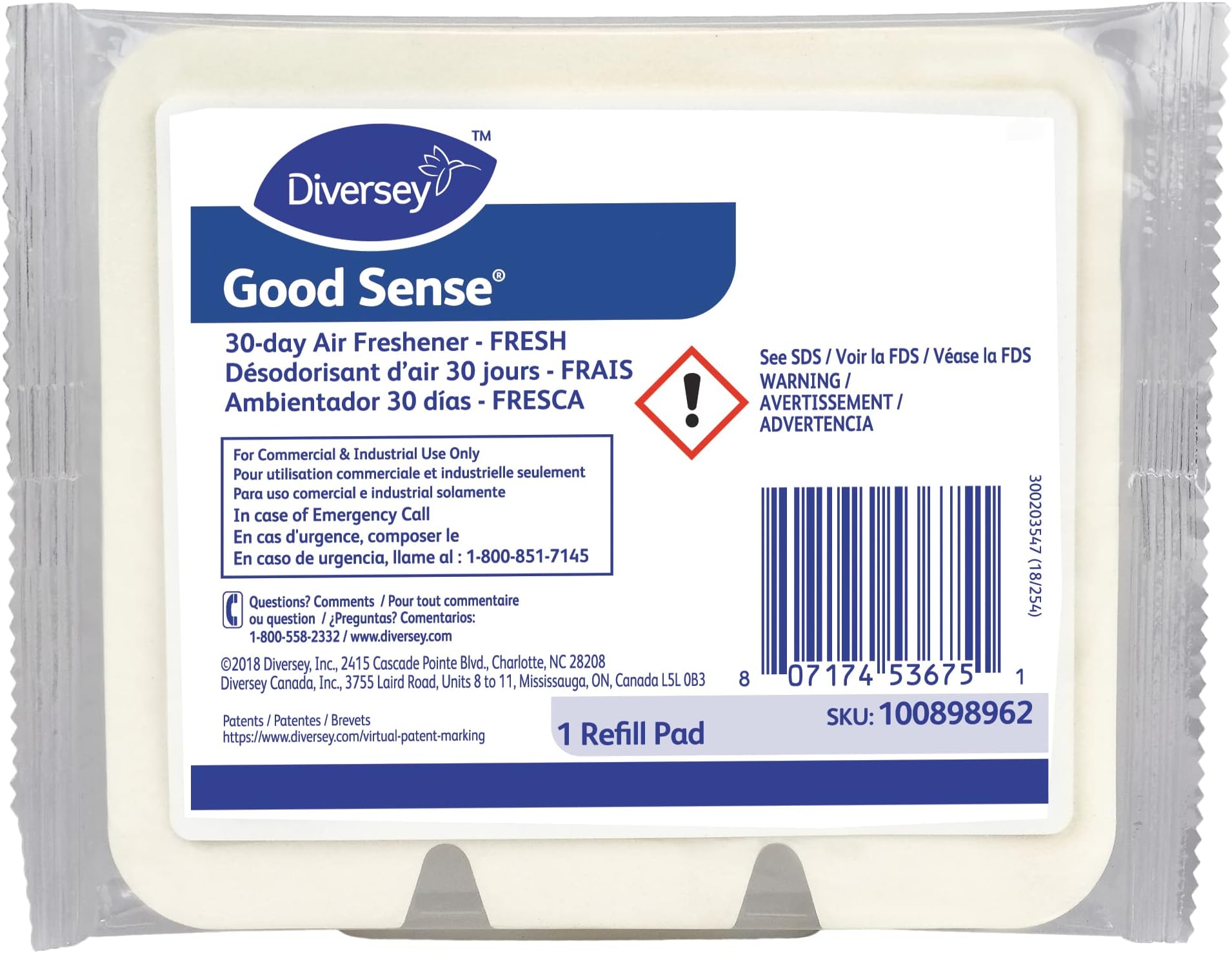 Diversey Good Sense 30-Day Air Freshener, Fresh, 12/Carton