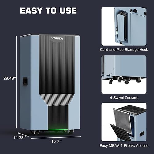 Miniatura 7 de Deshumidificador de grado comercial de 198 pintas con bomba para espacios de hasta 2,600 pies cuadrados, deshumidificador grande para el hogar,