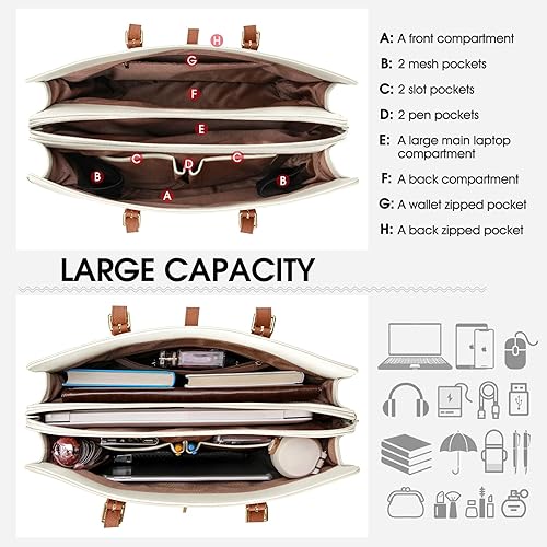 Miniatura 2 de Laptop Bag for Women 15.6 Inch Leather Laptop Tote Bag Waterproof Womens Work Shoulder Bag Computer Briefcase