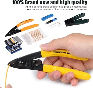 FTTH Splicing Splice Optical Fiber Tool Kit with Fiber Cleaver FC-6S and Fiber Optic Stripper CFS-3, Fiber Optic Stripping Tool Kit Set for Optical Fiber Network