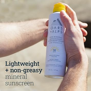 Oars + Alps Mineral Sunscreen Spray for Body, Water & Sweat Resistant, Infused with Vitamin E & Antioxidants, All Skin Types, Lightweight, Hydrating, SPF 50, 6oz