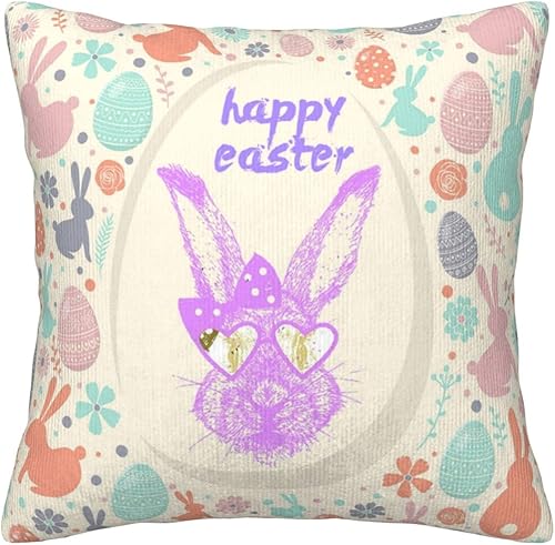 Colourful Easter With Decorative Eggs Soft Corduroy Decorative Square Throw Pillow Cover Cushion Covers Pillowcase Home Decor For Sofa Couch Bed