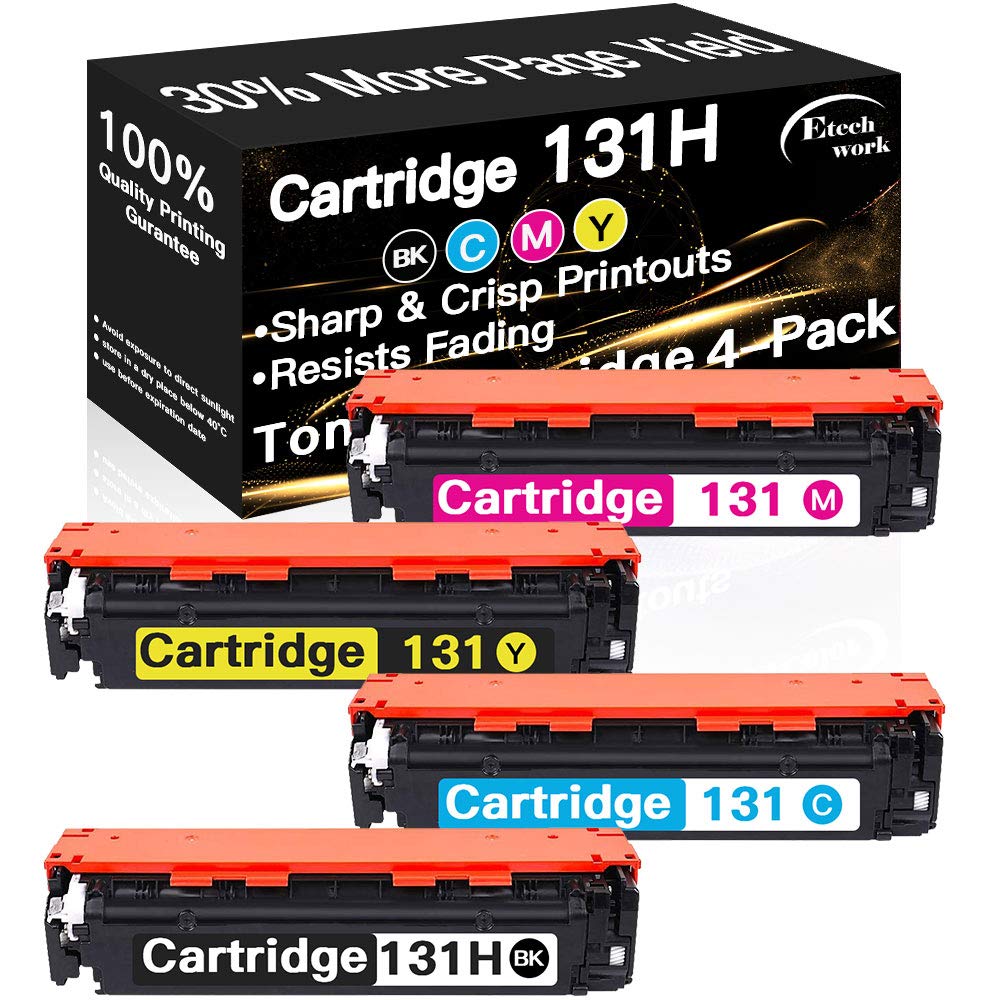 4-Pack (BK+C+M+Y) Compatible CRG-131H 131H Toner Cartridge 131 CRG-131 Used for Canon Color ImageClass MF624Cw MF8230Cn MF8280Cw LBP7110Cw LBP7100Cn Printer, by Etechwork