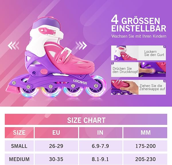 Inline Skates,4 Tailles réglables avec Roues en PU 82A, Patins en Ligne pour Enfants pour Une Utilisation intérieure et extérieure - 4