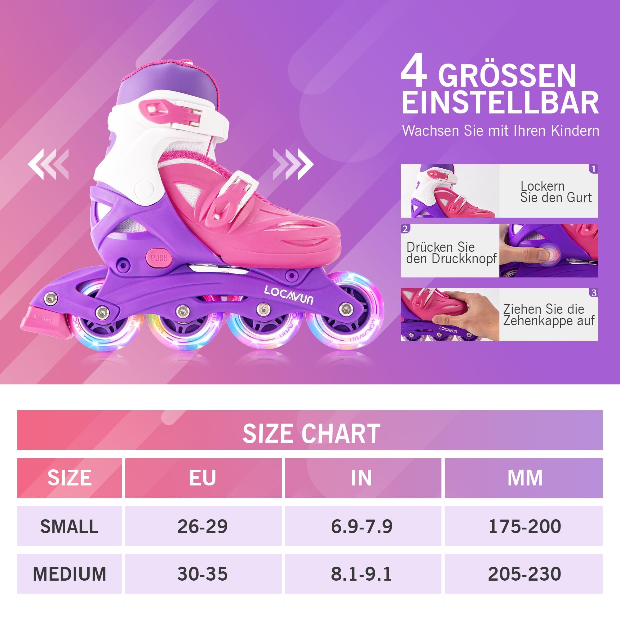 Inline Skates,4 Tailles réglables avec Roues en PU 82A, Patins en Ligne pour Enfants pour Une Utilisation intérieure et extérieure - 5