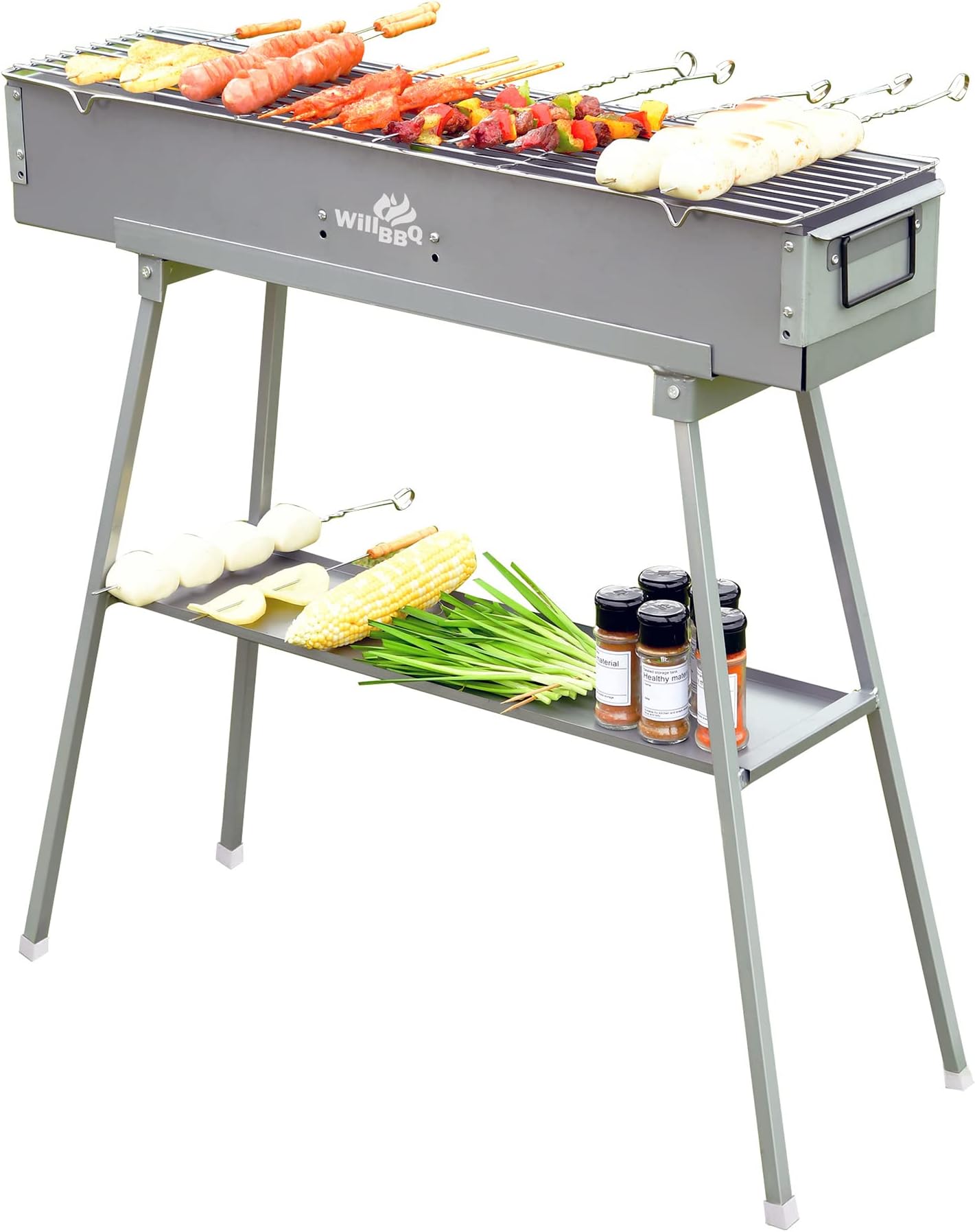 WILLBBQ Charcoal Grills Commercial Quality Portable Multiple Size Hibachi BBQ Lamb Skewer Folded Camping Barbecue Grill for Garden Backyard Party Picnic Travel Outdoor Cooking Use(31.6x7.1x5.1 inch)