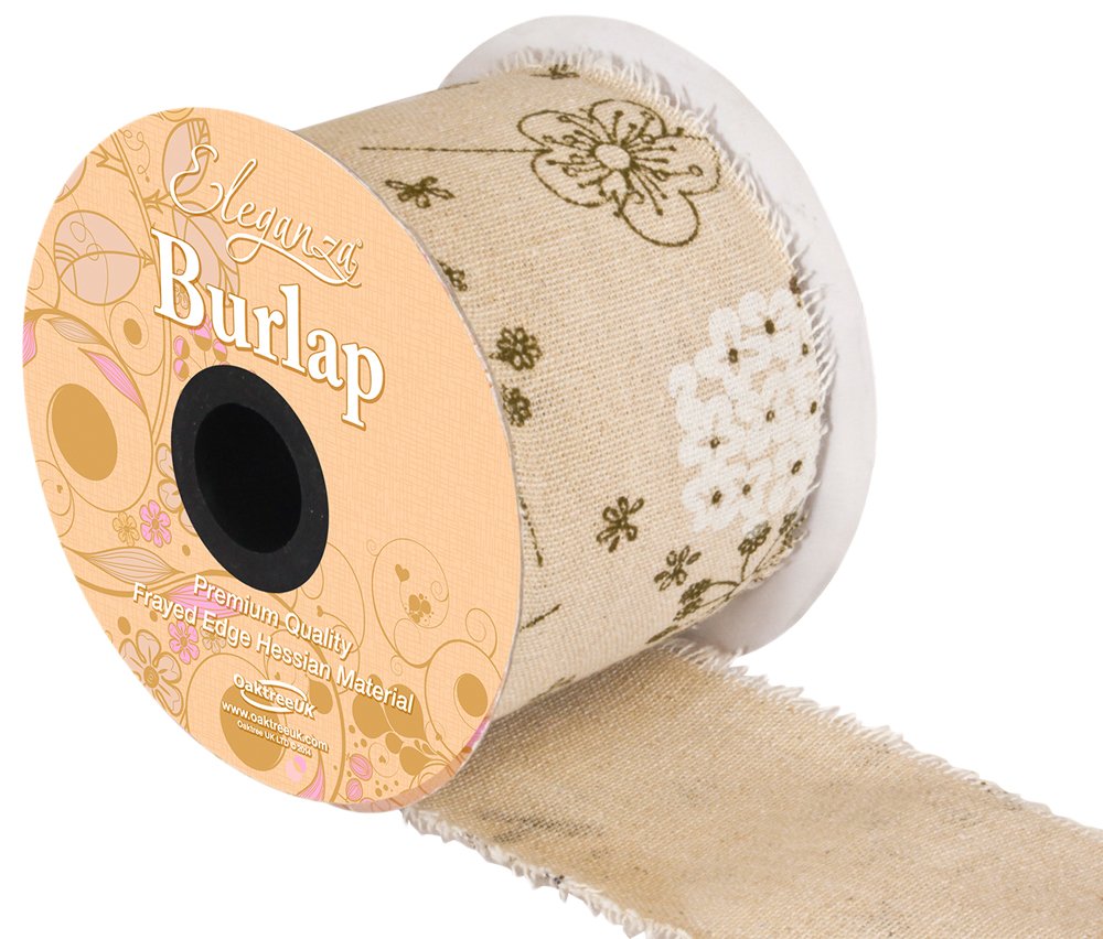 Eleganza 70mm Burlap Frayed Edge Illustrated Flower, Multi-Colour x 1 Metre
