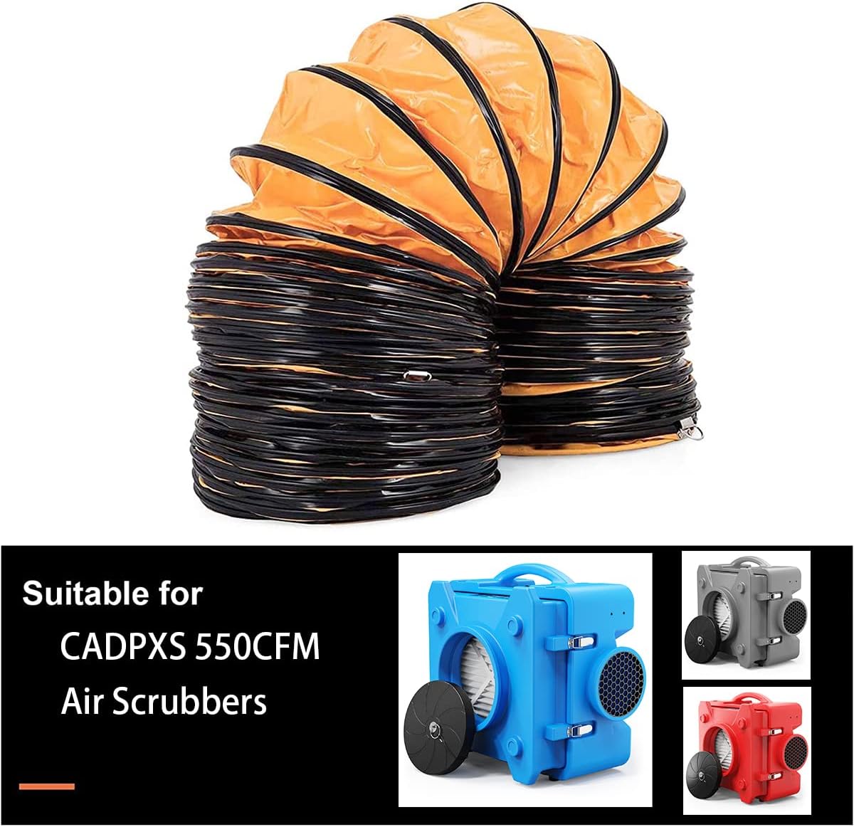 CADPXS 12" PVC Flexible Duct Hose for Shield HEPA 550 Air Scrubber, Easy Storage (12 Inch x 16.4 Feet, Inlet)