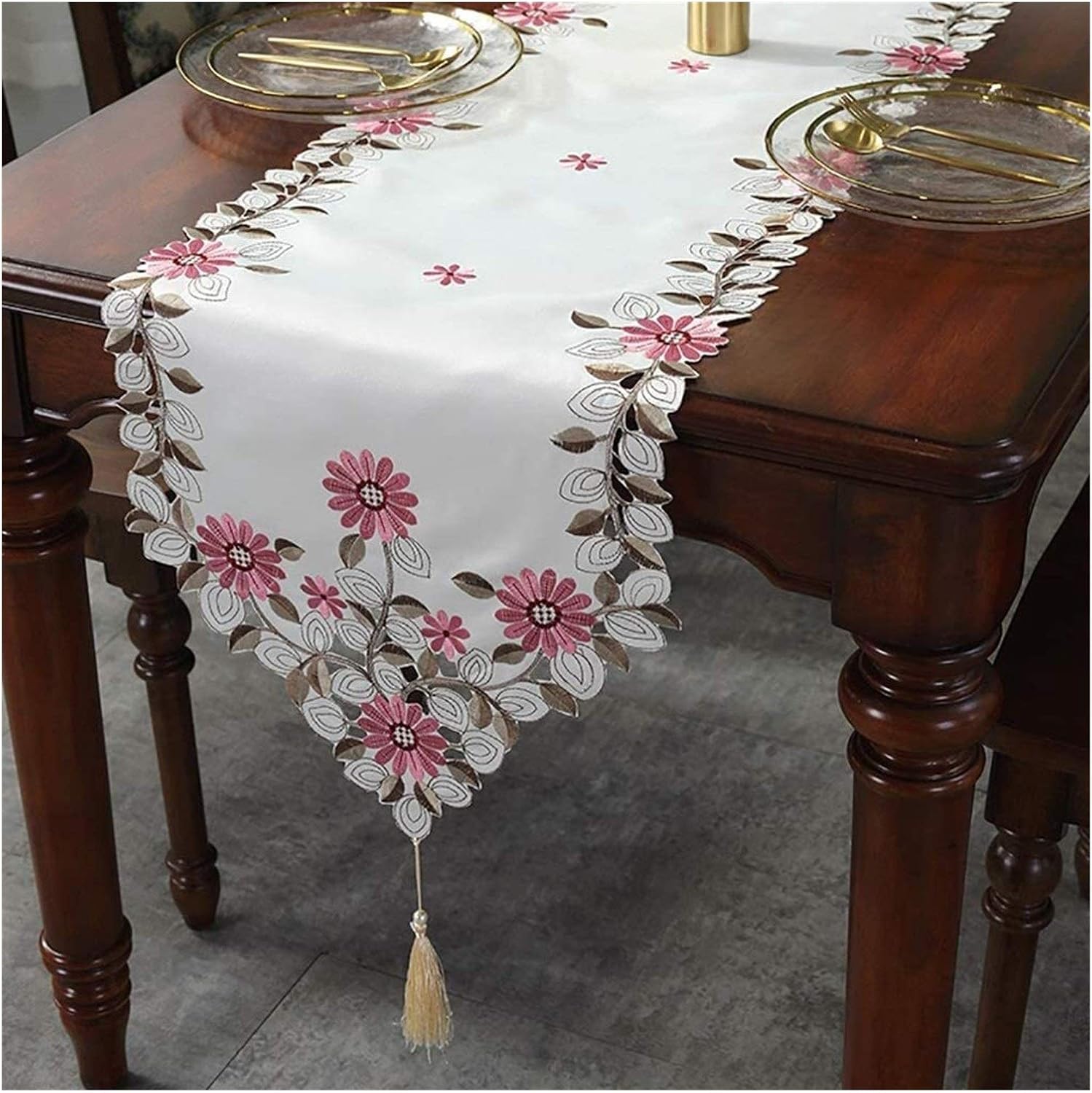 Handmade Simple Pack of Rectangular Table Runners for Wedding Party Event Banquet Dinning Table Christmas and New Year Decoration White Lace Embroidered Table Runner ( 40*200cm)