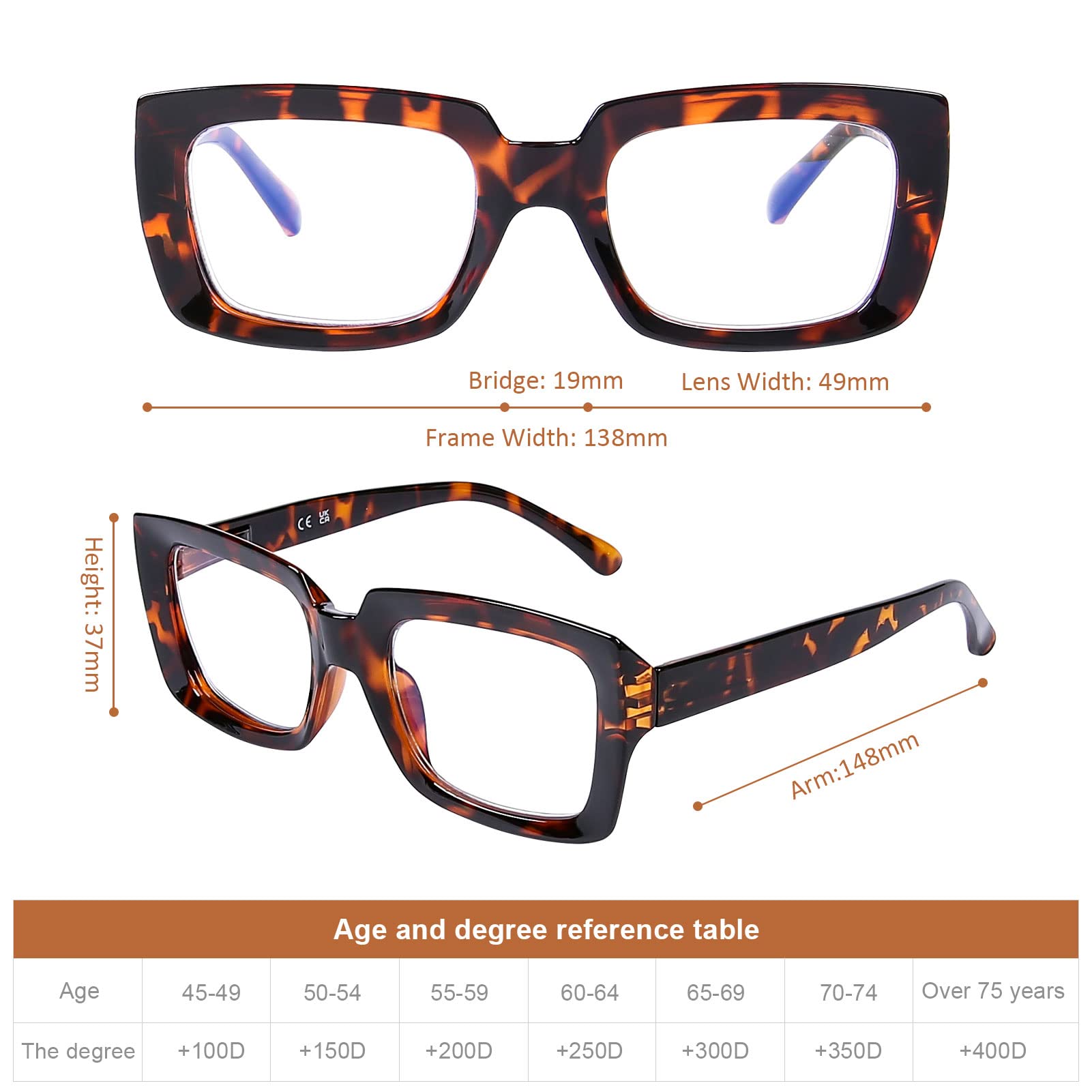 DOOViC Tortoiseshell Reading Glasses Blue Light Blocking 1.0 -Oversized Rectangular Frame Readers Readers Glasses for Women - Image 3