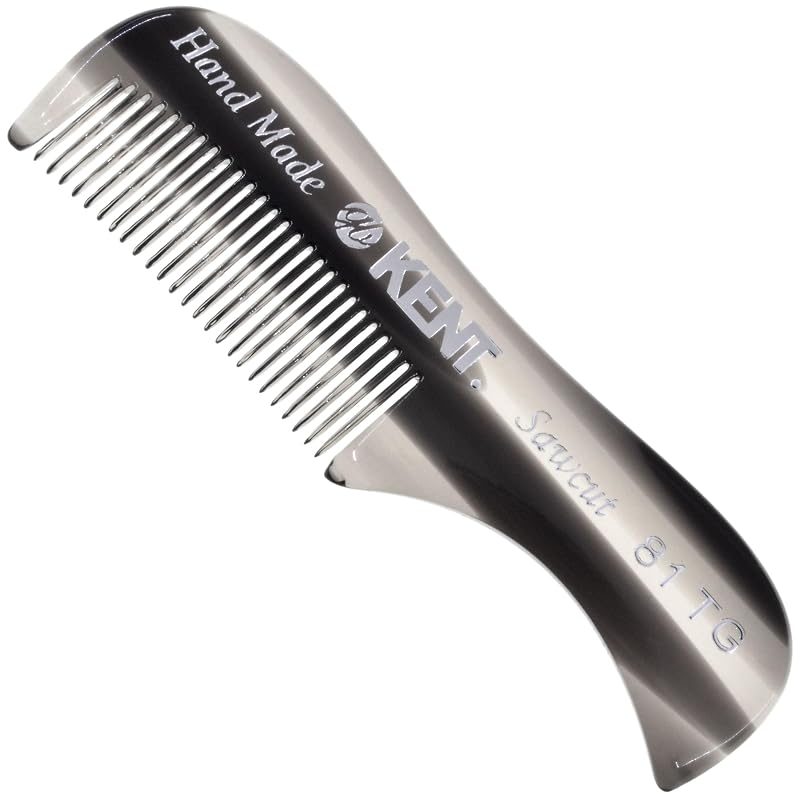 KENT A 81T Graphite pente de bolso extrapequeno para barba e bigode, dentes finos, acetato de celulose, fabricação artesanal na Inglaterra, pacote com 6
